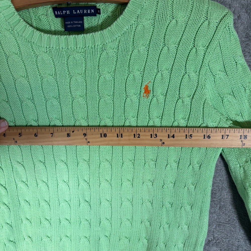 Ralph Lauren Womens Lime Green Cable Knit Cotton Crew Neck Sweater Size M Preppy - Picture 11 of 13